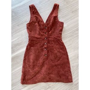 Red/orange corduroy overall dress